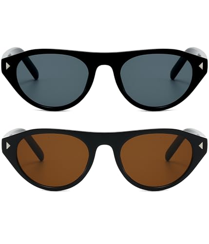 Image of EYLRIM Retro Oval Cat Eye Sunglasses for Women Men Trendy Flat Top Narrow Cateye Shades UV400 Protection