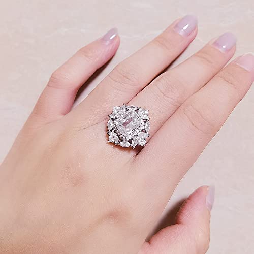 Princess Cut CZ Wedding Engagement Ring for Women Big Crystal Cluster Adjustable Finger Band Rings Comfort Fit Fashion Art Deco Birthday Wedding Christmas Jewelry3