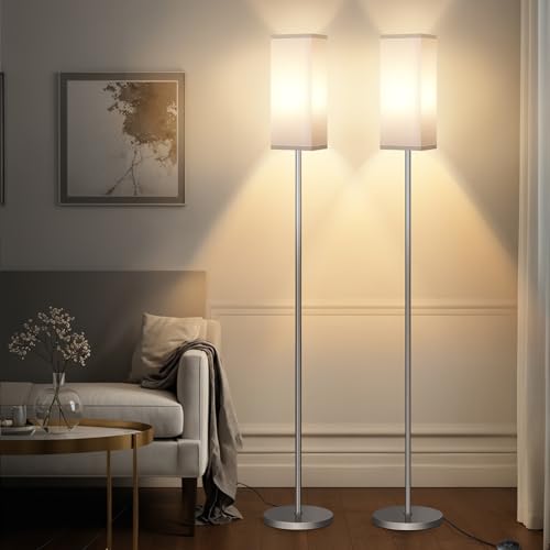 Image of 2Pack Floor Lamp, Pole with Foot Switch, Modern Standing Lamp Lamp, Minimalist Freestanding Lamp (Bulb Not Included), for Living Room, Bedroom Office ETL Listed, Silver and White,SCW07LDP205