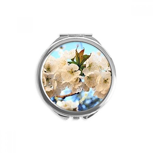 Miroir rond rose fleurs blanches de poche portable pour maquillage compact