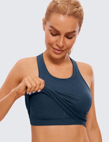 Image of CRZ YOGA Seamless Rib Racerback Crop Tank | Light Support, Removable Pads, Yoga, Ribbed, Racerback, Longline Sports Bras for Women