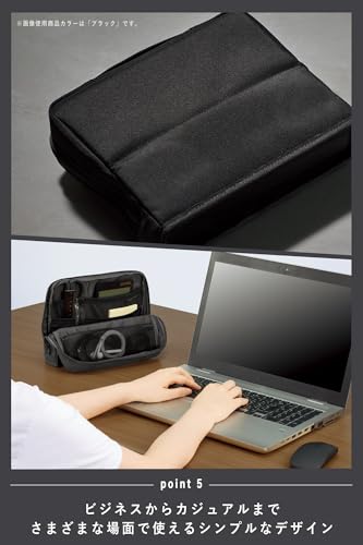 Image of KOKUYO Pencil Case Pouch, Haco-Biz Standing Pen Pouch Bag, Foldable Stand up Pencil Holder Organizer, Large Capacity Portable Pencil Box for Office Supplies, Black