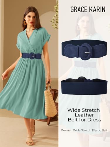 GRACE KARIN Women's Suede Elastic Belt Wide Stretchy Belt Vintage Chunky Buckle Belts S-XXL3