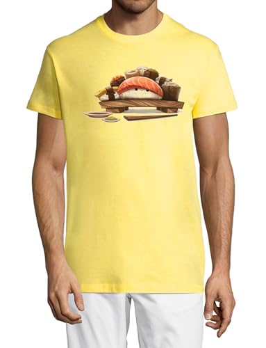 T-shirt en coton jaune pour homme imprimé Sushi Cool Art
