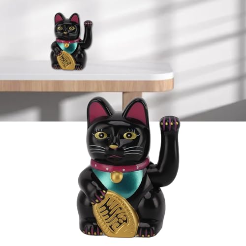 Jwthee Glückskatze mit Winkearm, chinesische Katze, solarbetrieben, süße Winkekatze, Glückskatze, niedliche Solar-Glückskatze, Reichtum, einladender Maneki Neko mit Winkearm, 5 Zoll (Schwarz)