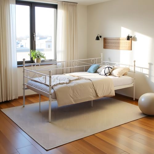 【Elegante e Funzionale】: La stabile struttura del telaio in metallo offre comfort e durata. La superficie smerigliata del rivestimento nero di facile manutenzione protegge il letto dalla ruggine.