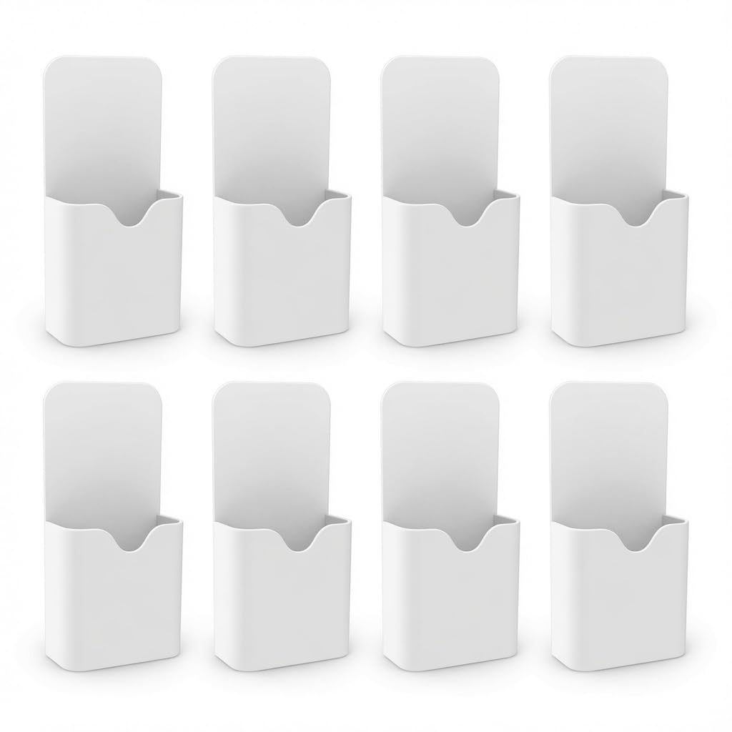 ToVii 8 Pcs Magnetic Pen Holder, Magnetic Dry Erase Marker Holder, Magnet Pen Pencil Storage for Fridge, Whiteboard and Locker, School, Office, Home -White