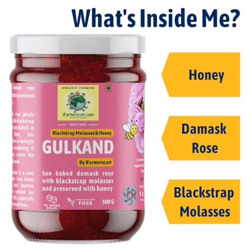 Image of iFarmerscart Organic Gulkand Infused With Honey&Blackstrap Molasses|No Added Sugar|No Artificial Flavors|Sun Baked Pure&Fresh Damask Rose Petal Jam|Handcrafted|Nutrient-Rich(1 Kg)