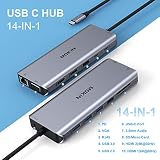 MOKiN Stacja dokująca USB C, 14 w 1, potrójny wyświetlacz, podwójny koncentrator USB C do podwójnego HDMI, VGA, Gigabit Ethernet, 5 portów USB 3.0/2.0, 100 W PD, czytnik kart SD/TF, dźwięk 3,5 mm