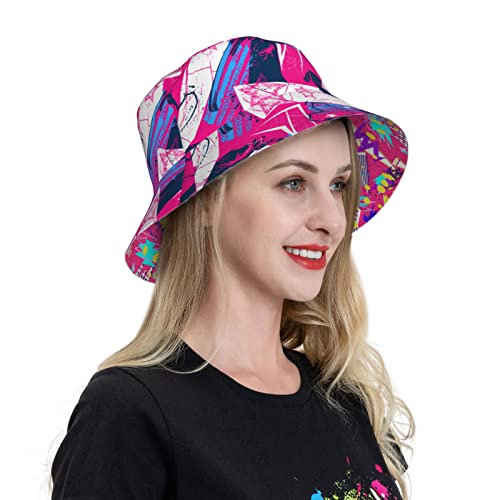 Fashion Retro 80S 90S Bucket Hats For Women Beach Fisherman Double-Side-Wear Hats Summer Outdoor Pink Unisex Cap (Pink 90S Fisherman's Hat) #TOP3