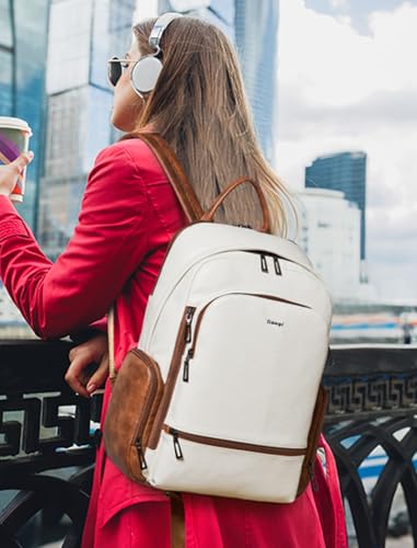 Mochila de cuero sintético para portátil 16 pulgadas beige miniatura 2