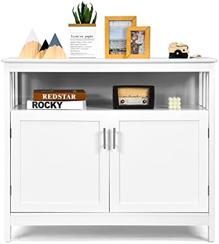 TANGZON Sideboard Storage Cabinet, Buffet Console Table with Doors & 5-Position Adjustable Shelf, Wooden Storage Cupboard for Kitchen, Living Dining Room (White, 101 x 40 x 86cm)