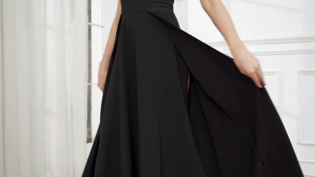 MIQILADUNA Women's Formal Dress V Neck Sleeveless Winter Wedding Guest Split Cocktail Party Prom Long Dresses S Black at Amazon Women's Clothing store