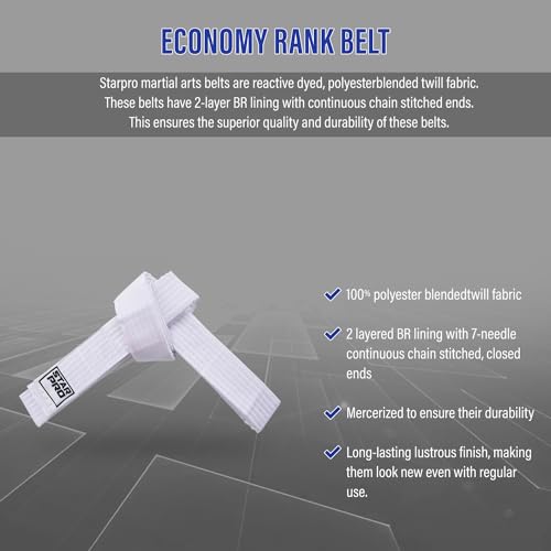 Starpro Martial Arts Training Belt for Karate Judo BJJ Taekwondo - Durable Cotton Polyester Blend for Kids & Adults - Vibrant Colors - Thumbnail 5