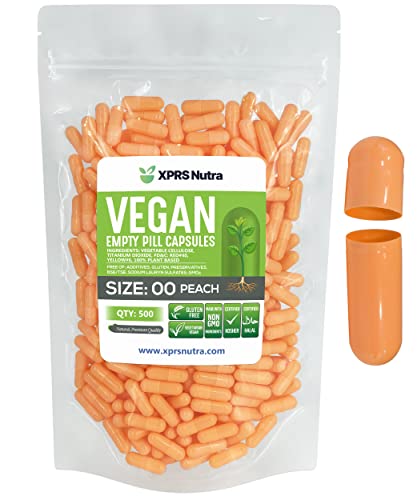 Image of XPRS Nutra Size 00 Empty Capsules - 500 Count Empty Vegan Capsules - Vegetarian Empty Pills - DIY Vegetable Capsule Filling- Veggie Pill Caps (Peach)