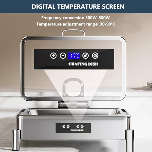 QUSYZD Elektrischer Chafing-Food-Buffetwärmer mit 4 Lebensmittelclips, Edelstahl-Dampftisch-Selbstbedienungsherd für Familienessen, Restaurant, Bankett, Kantine, rund, – Bild 4