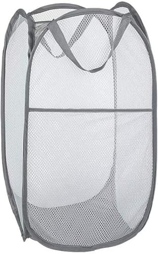 KOKUMONランドリーバスケット 洗濯かご メッシュ ランドリー収納 汚れた衣類収納袋 大容量 雑貨収納 おもちゃ収納ボックス カゴ 壁掛け 折りたたみ 取って付き シンプル 収納袋