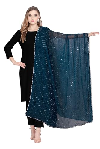 Chandrakala Dupatta for Women Shawl Scarf Wrap Chunni Teal Blue Silver Drops (D290TEA)