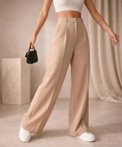 Image of Twill Regular Fit High-Waist Korean Trousers for Women & Girls | Casual Pants Outings