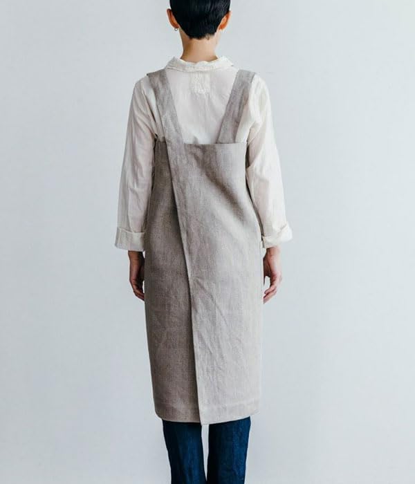 knee length dresses for ladies Linen Over Dress Apron: Vert – Fog Linen Work Australia/NZ main image 1