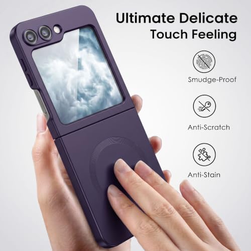 Image of amazon basics Premium Mag-Safe Case for Samsung Galaxy Z Flip 5 | Shockproof & Anti-Scratch Cover | Soft Silicone with Wireless Charging | Camera Lens Guard - Purple