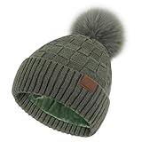 Picture of Women Winter Beanie Hats Knit Plaid Pompom Beanies Slouchy Fleece Lined Womens Hat Skull Cap Cold Weather Gifts for Women Army Green