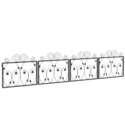 Outsunny Vallas para Jardín Exterior de 4 Paneles 57x47,5 cm Valla Decorativa de Jardín de Acero con Ángulo Ajustable para Patio Terraza 230x48 cm Negro