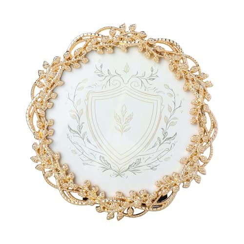 SWTHONY Round 4x4 Picture Frame Gold, Vintage Vine Design Memorial Photo Frame with Glass Front, Decorative Tabletop & Wall Mount Frame