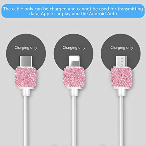 Bling Usb Wall Charger With Charging Cable,Fast Block For Iphone Android,3-In-1 Multi Charger Cable Micro Usb Type C Multiple Usb Cord With Crystal Decor,Cell Phone Accessories For Women,Girls (Pink) #TOP5