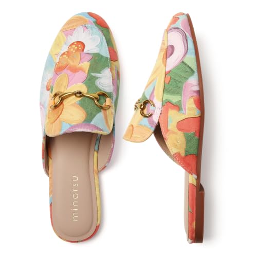 Image of Minorsu Buckle Mules for Women Flats Loafers Shoes for Work Office Business | Slip on,Round Toe,Backless,Slides, Casual