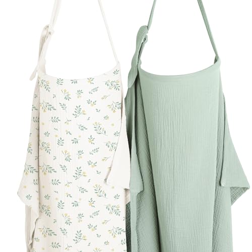 Image of Konssy 2-Pack Muslin Nursing Cover Up for Breastfeeding Moms with Rigid Hoop, 100% Cotton, Lightweight & Breathable Breastfeeding Cover, Adjustable & Comfort