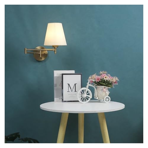 Lámpara de pared LED dorada con brazo oscilante y pantalla de tela 6