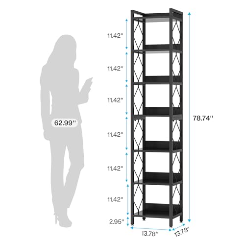 Tribesigns 78.7 Inch Tall Skinny Narrow Bookshelf Bookcase, Black - Image 2