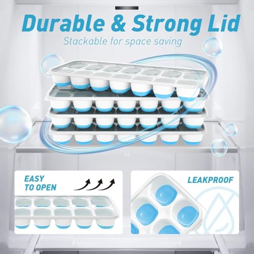 Image of ChefAide 3 Pack Ice Cube Tray, Silicone Ice Cube Trays for Freezer with Lid