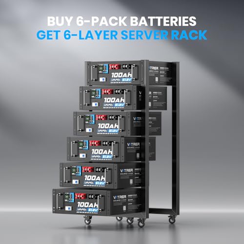 Image of 51.2V 100AH Lithium LiFePO4 Battery (6 Pack), Built-in 100A BMS, with Touchable Display & APP, Max. 5.12KW Power Output, Included 58.4V 20A Battery Charger, Perfect for Solar System & Off-Grid