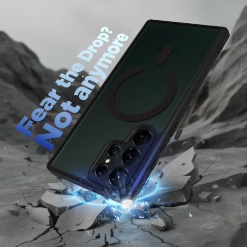 Image of RIGGEAR Shockproof Sleek Hybrid Armor Back Cover Case Compatible with MagSafe Accessories for Samsung Galaxy S22 Ultra (Smoke Black Matte PC + Black TPU Bumper)