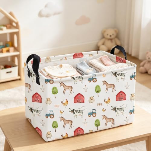 Image of Essme Rectangular Farm Basket,Cute Storage Bins with Handles for Room Decor,Shelf Basket.(Farm)