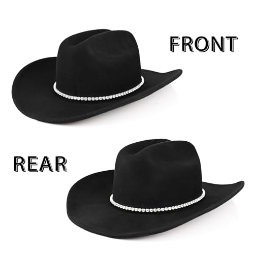 Image of 100% Wool Western Cowboy Hat for Men Women Classic Fedora Hat Felt Cowgirls Hats with Two Decorative Bands