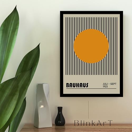 Image of BLINKART Vintage Bauhaus Retro Geometric Aesthetic Poster Gallery | Colorful Wrap Framed For Home Office Studio Living Room Modern Art Studio Decoration Abstract Shapes | (d87) | 13x10 Inch