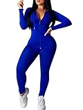Bornpom Women 2 Piece Tracksuits V Neck Long Sleeve Zip Up Hoodie Tops Butt Lifting Leggings Pants S