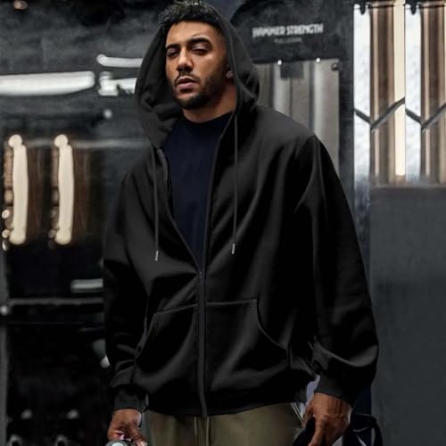 Zip up Hoodie Men Long Sleeve Casual Sweatshirt Jacket Hooded Drawstring Fall Hoodie Outerwear with Pockets4