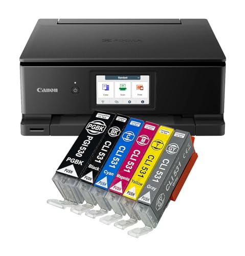 IC-Office TS8750 Imprimante jet d'encre multifonction 3 en 1 (impression, copie, numérisation, carte SD, duplex, Wi-Fi, AirPrint) Noir + 6 cartouches d'encre XXL