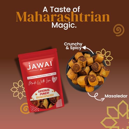 Image of JAWAI ORIGINAL PUNERI BHAKARWADI - Pack of 2 | Big and Crunchy | Munching Snack | Indian Namkeen Nashta | Tradtional Indian Snack (400 Grams)