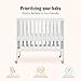 Dream On Me Jett Mini Folding Baby Crib in White, GreenGuard Gold & BSA, Lightweight & Portable, Patented Flat Folding System for Small Spaces & Travel, 1.5” Mattress Pad, 3 Heights, Safe Wheels