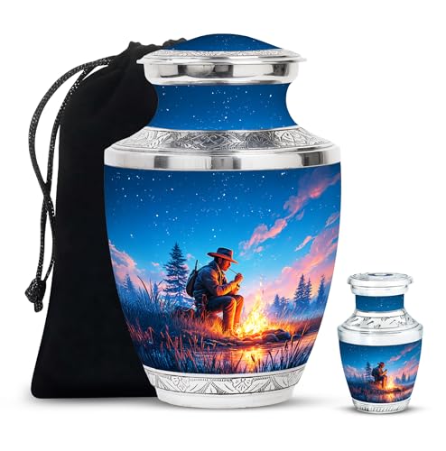 Image of Cowboys Urn Decorative Urns for Ashes 1 Large & 1 Small | Funeral for Mom & Dad, Large Burial Urn