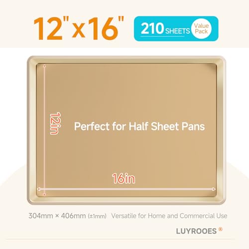 LUYROOES 210 Pcs Value Pack Unbleached Baking Parchment Paper Sheets, Pre-Cut 12 x 16 In, Non-Stick, Flat, Half Sheet Pan Liners for Baking, Roasting, Wrapping, Holiday Baking Essentials
