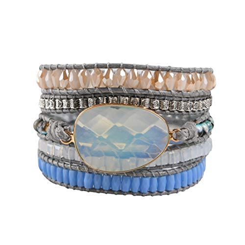 YGLINE Boho Handmade Opal Stone Beaded Mixed Leather Wrap Bracelet Jewelry Collection