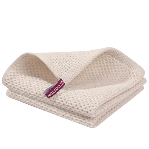 Image of 100% Cotton Kitchen Dish Cloths, 6 Pack Waffle Weave Ultra Soft Absorbent Dish Towels for Drying Dishes Quick Drying Kitchen Towels Dish Rags, 13.4 X 13.4 Inches (Beige, Pack of 2)