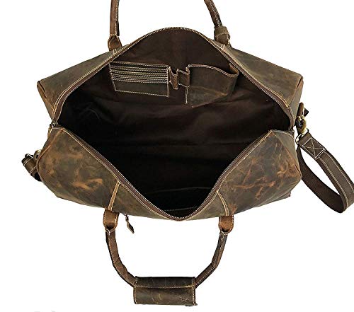 24" Large Leather Travel Bag Duffel Bag Gym Sports Flight Cabin Bag Leather Holdall With Leather Lotion Conditioner #TOP1