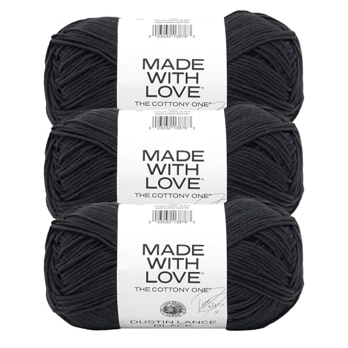 Image of Lion Brand Yarn Made with Love The Cottony One Yarn for Crocheting, Knitting, and Crafts, Dustin Lance Blac, 3 Pack